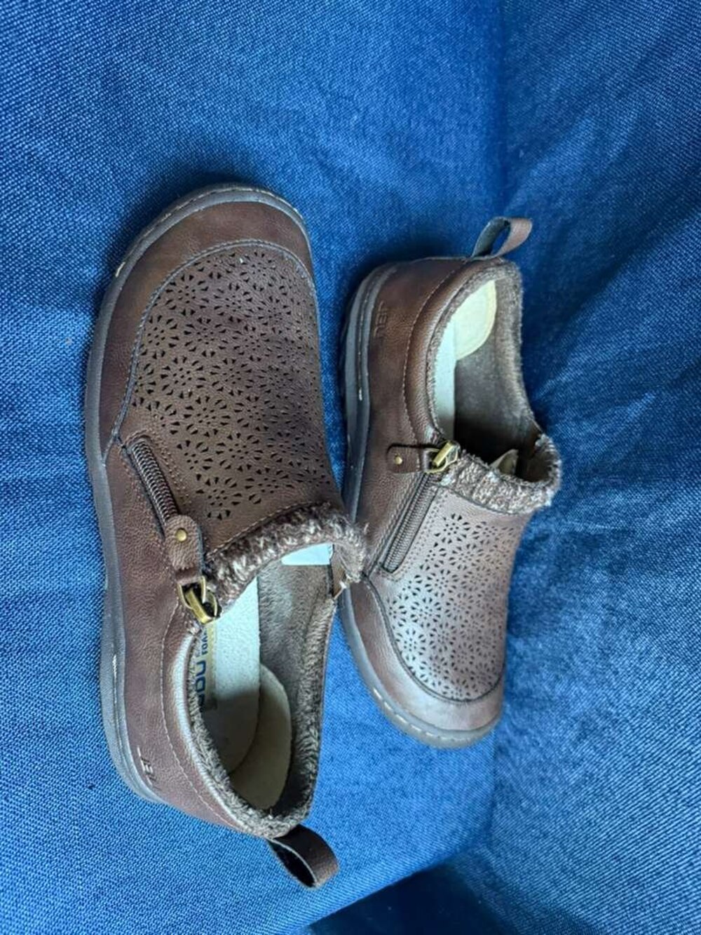Size 8.5 - JBU by Jambu Amber Brown Laser Cut Faux Fur Slip On Shoes